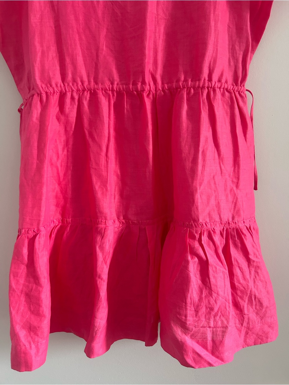 Linen Country Road Hot Pink V-Neck Tiered Drawstring Tunic - Picture 10 of 11